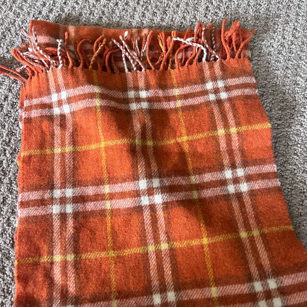 Burberry Orange Plaid Wool Scarf - Picture 2 of 2